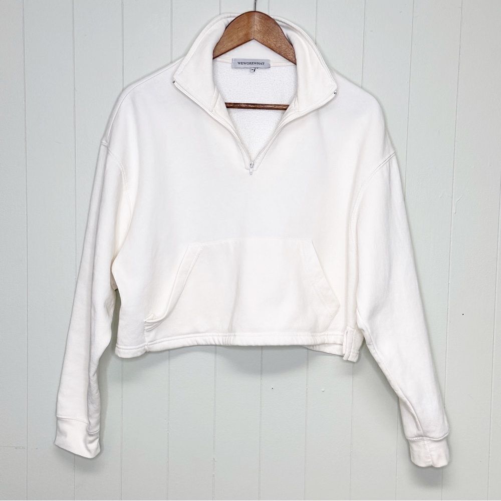 WeWoreWhat Cropped Knit Quarter Zip Pullover Off White Size Medium